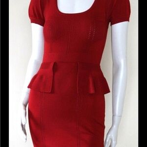 Karen Millen Red Bodycon Peplum Stretch Knit Dress
